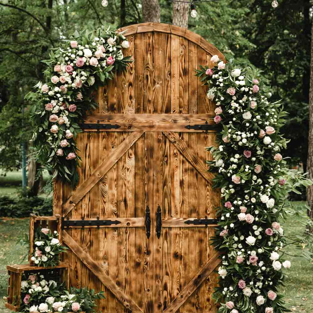 Wooden Door with Flowers Wedding Arch