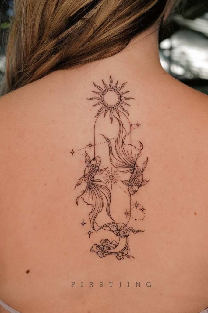 Koi Fish Tattoo with Sun and Moon