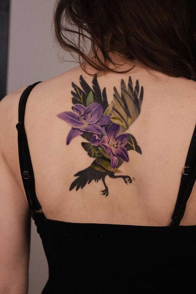 Back Tattoo Design with Raven