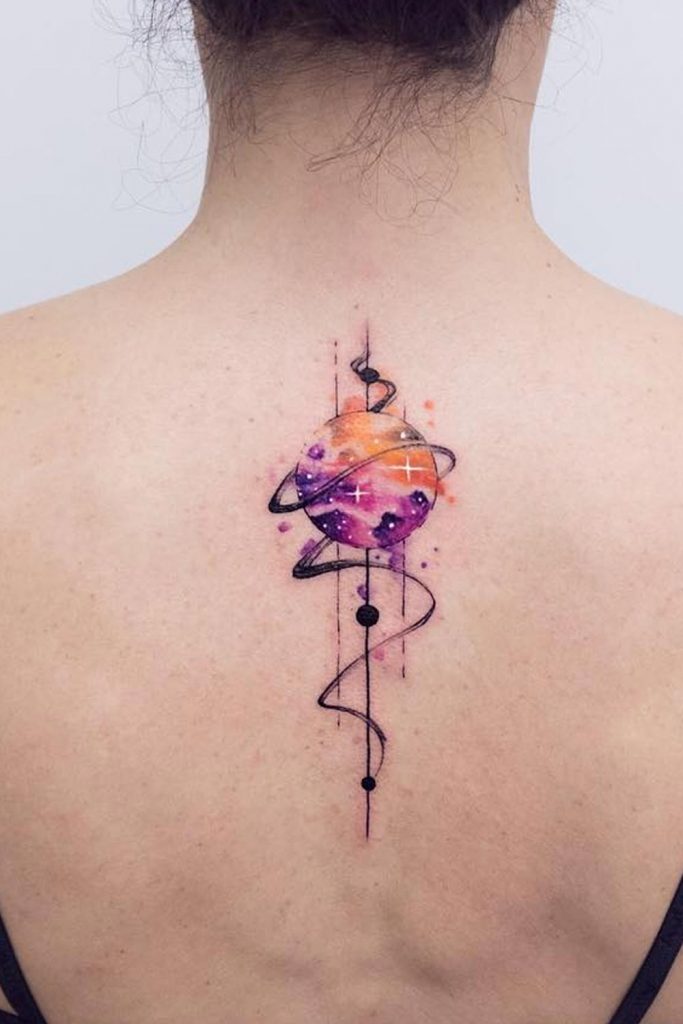 Watercolor Planet Tattoo Design