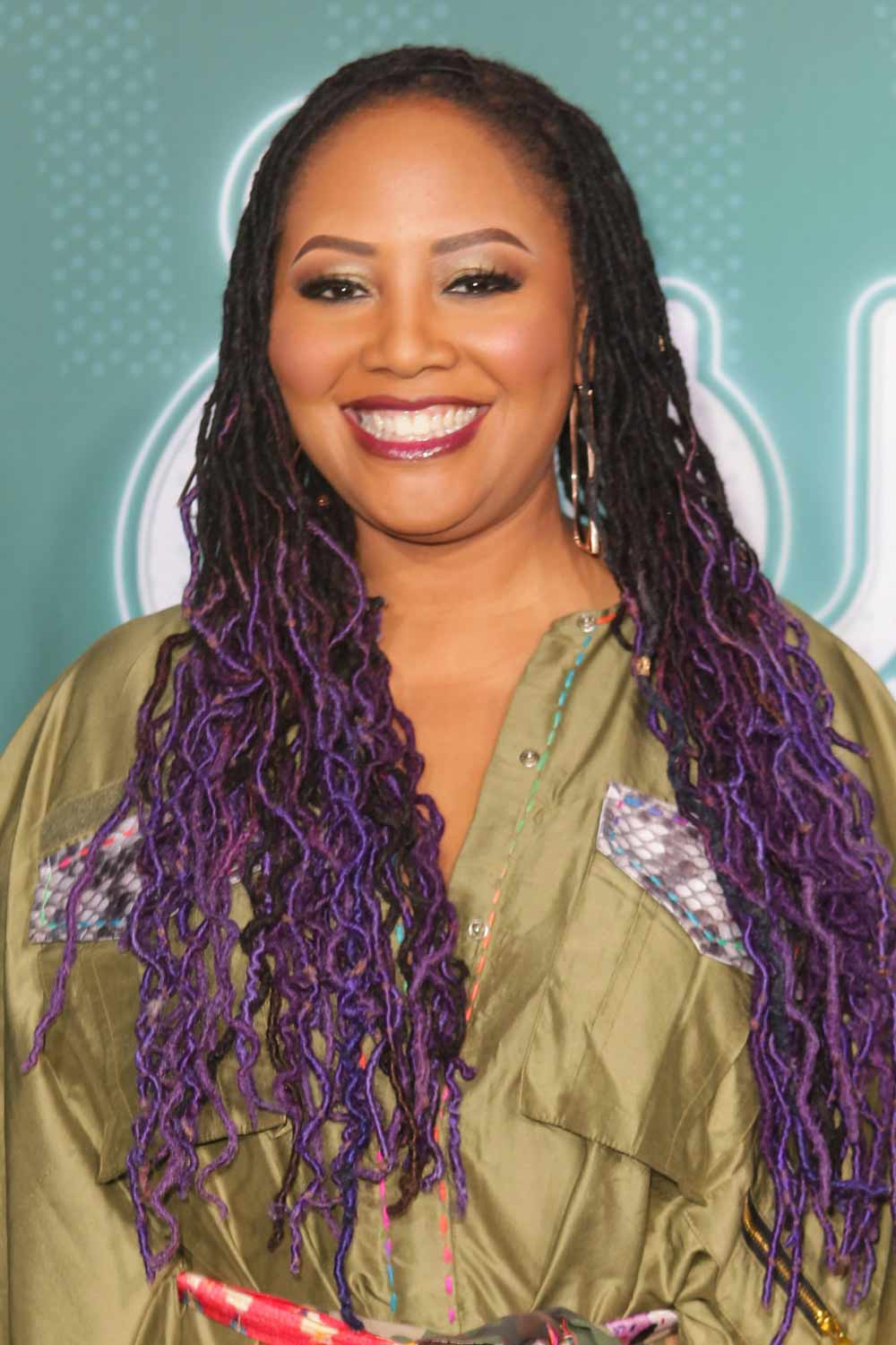 Lalah Hathaway with Long Purple Dreadlocks