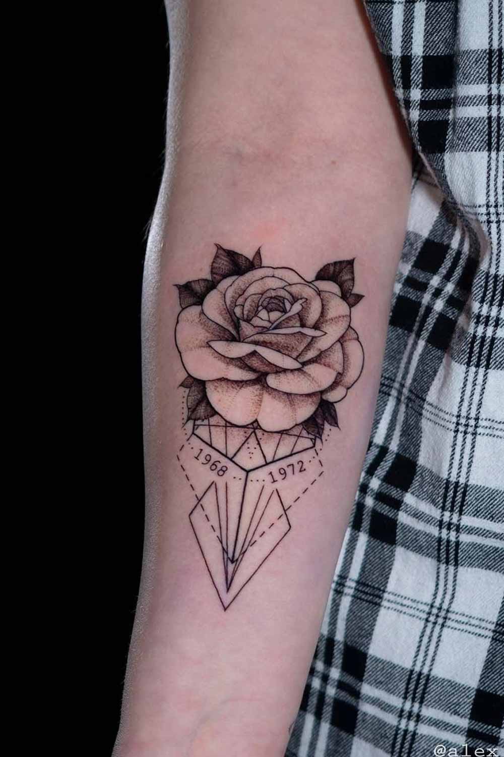 Rose with Geometric Elements Tattoo
