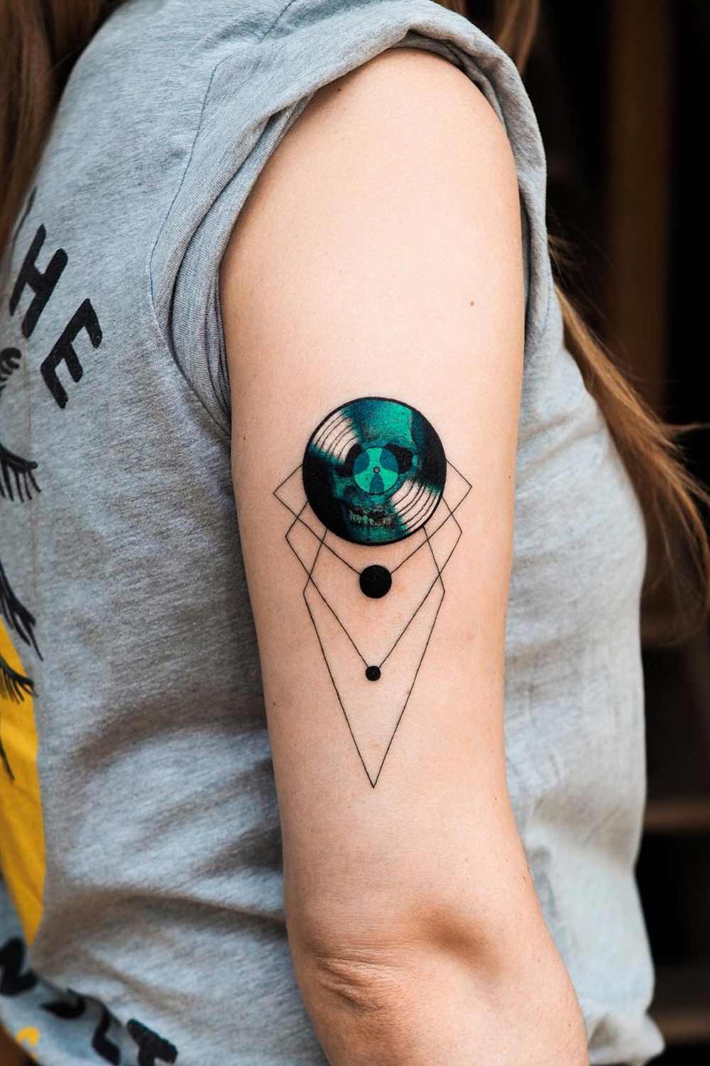 Geometric Style Tattoo with Vynil Record