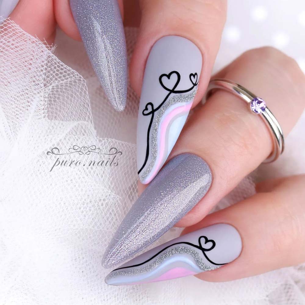 Light Grey Nails with Glitter