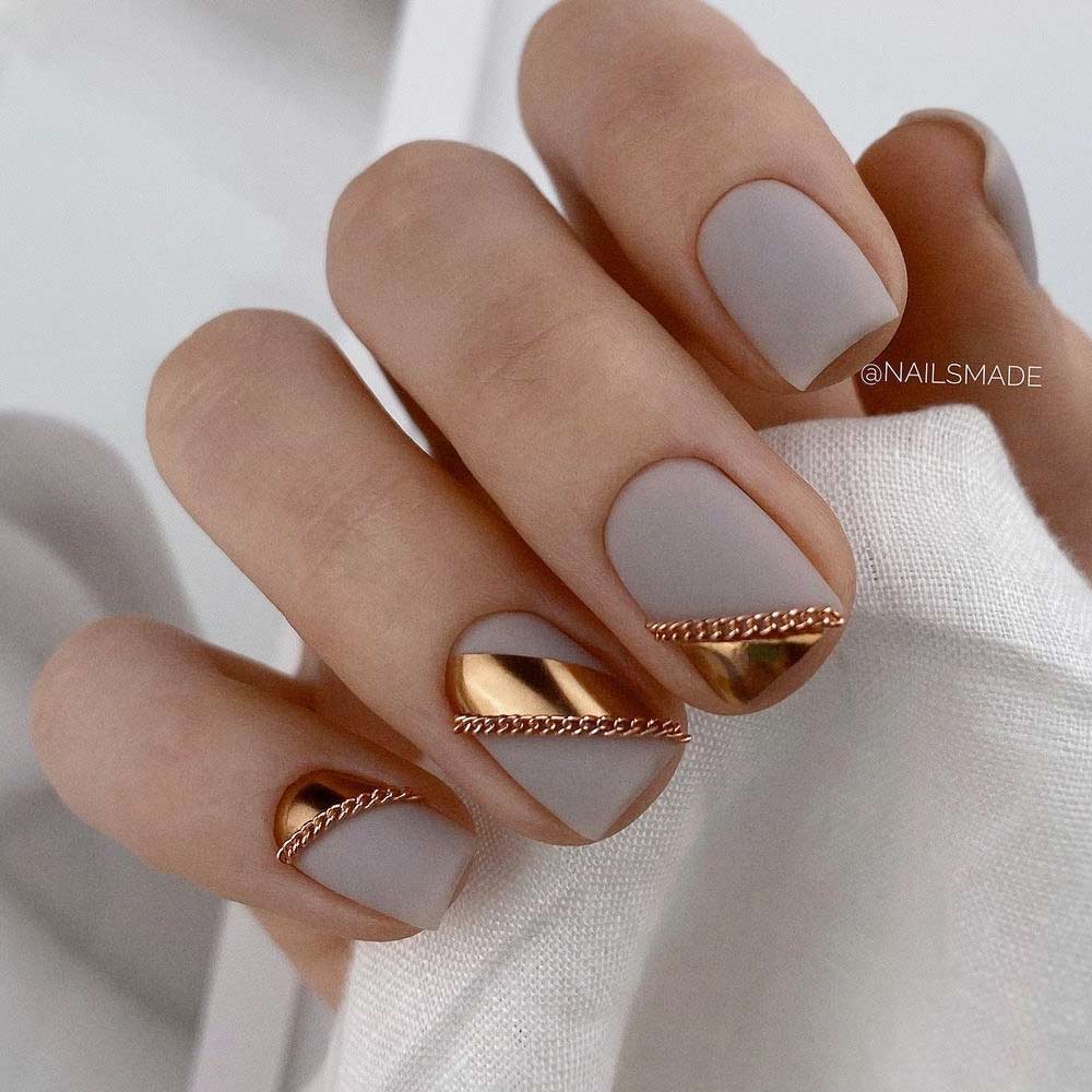 Grey Nails with Gold Accent