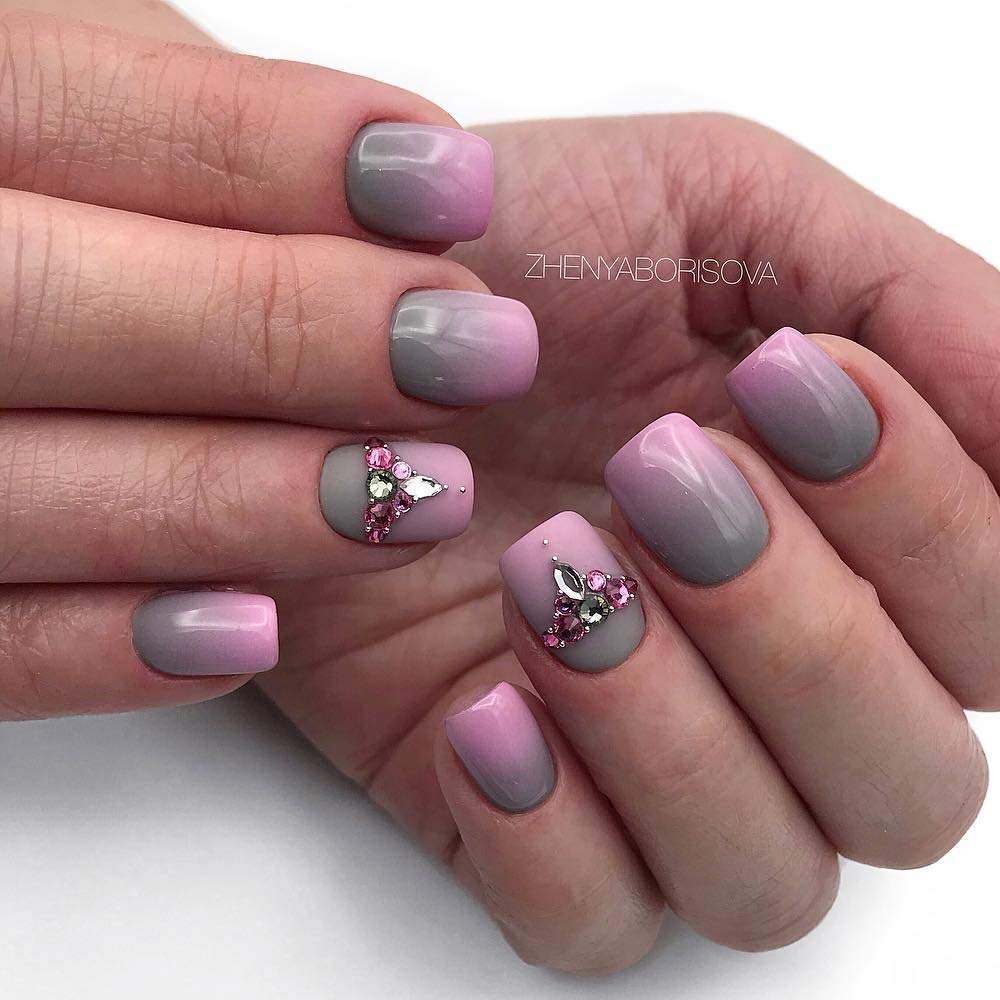 Grey and Pink Ombre Nails Design