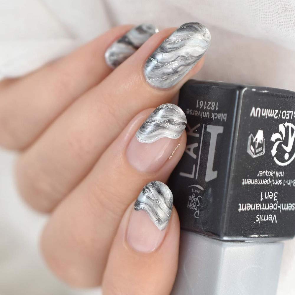 Light Grey Marble Nails