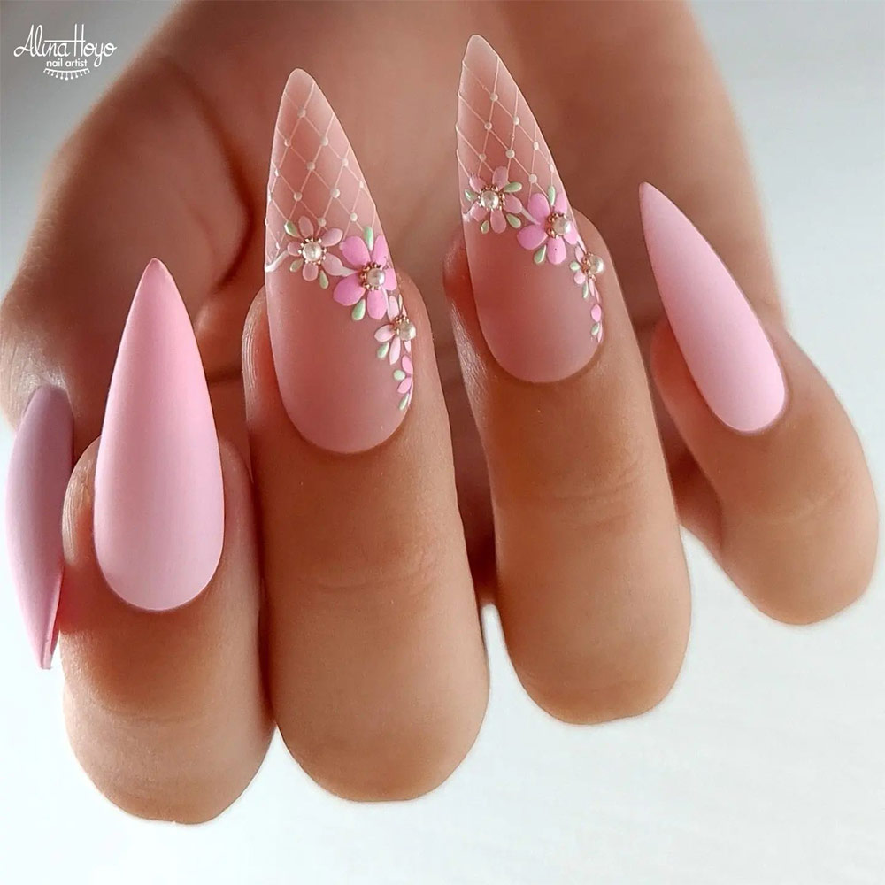 Pink design deals nails