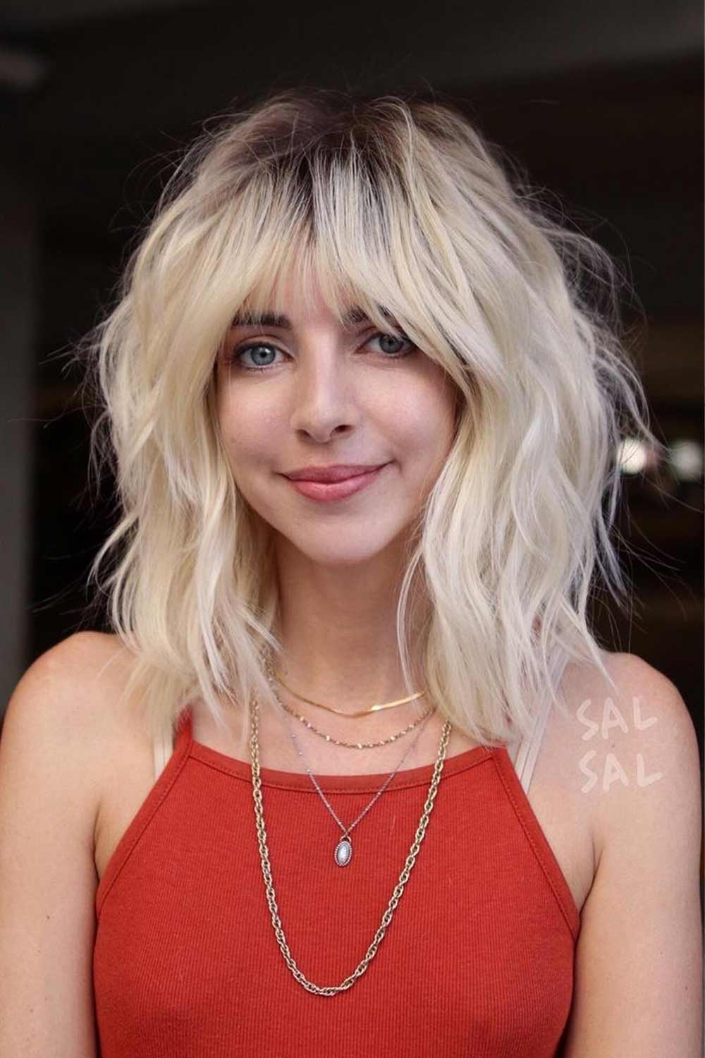 Sexy Shoulder Length Haircuts Heart Shape Face Blonde Layered Bob 