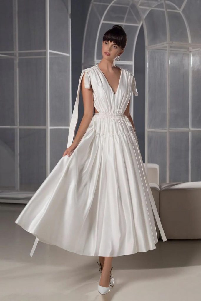 Elegant and Simple Tea Length Wedding Dress