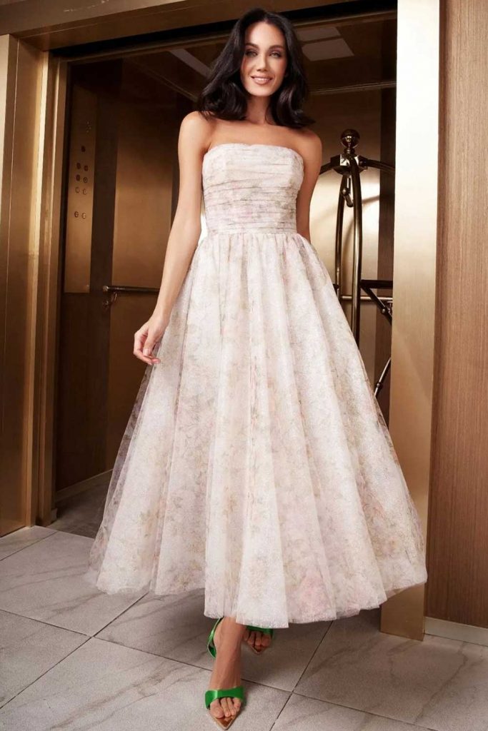 Tea Length Wedding Dress with Square Neck