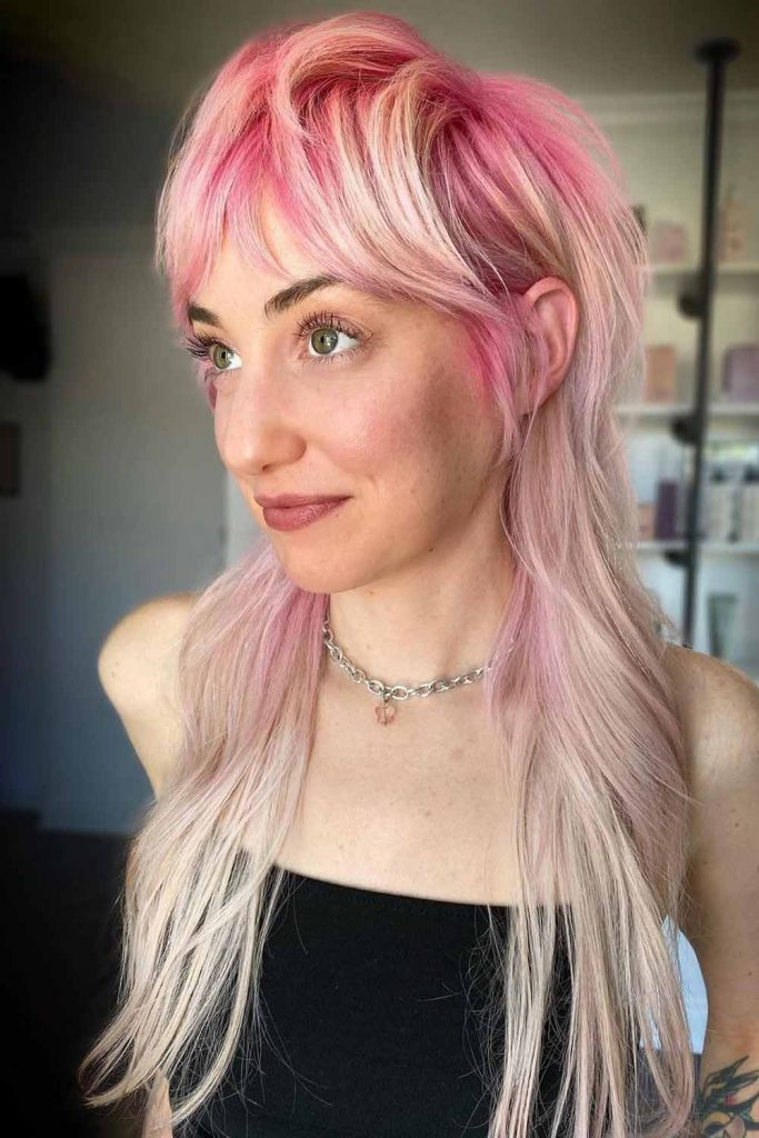 Soft Pink Long Wolf Cut