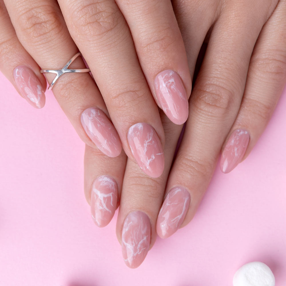 Press On Clear White Marble Nails with Gold Accent