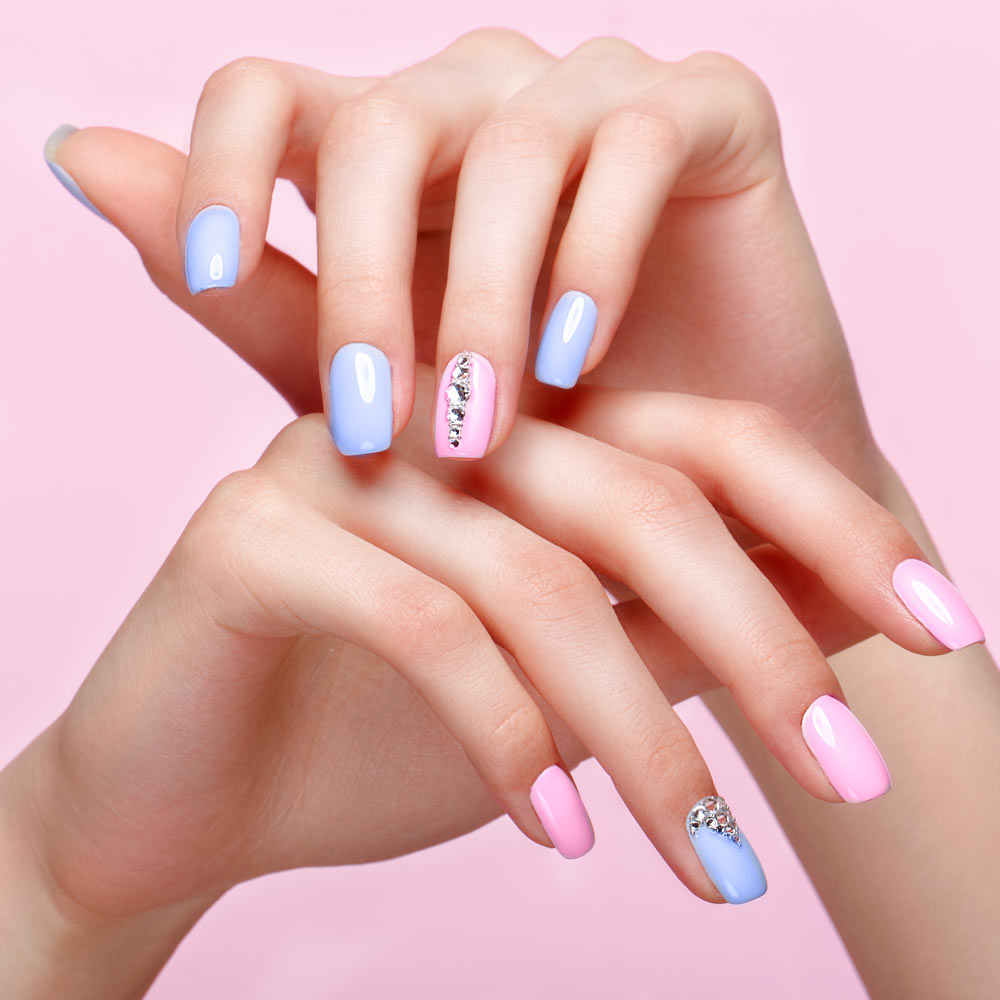 Blue and Pink Acrylic Nails Design