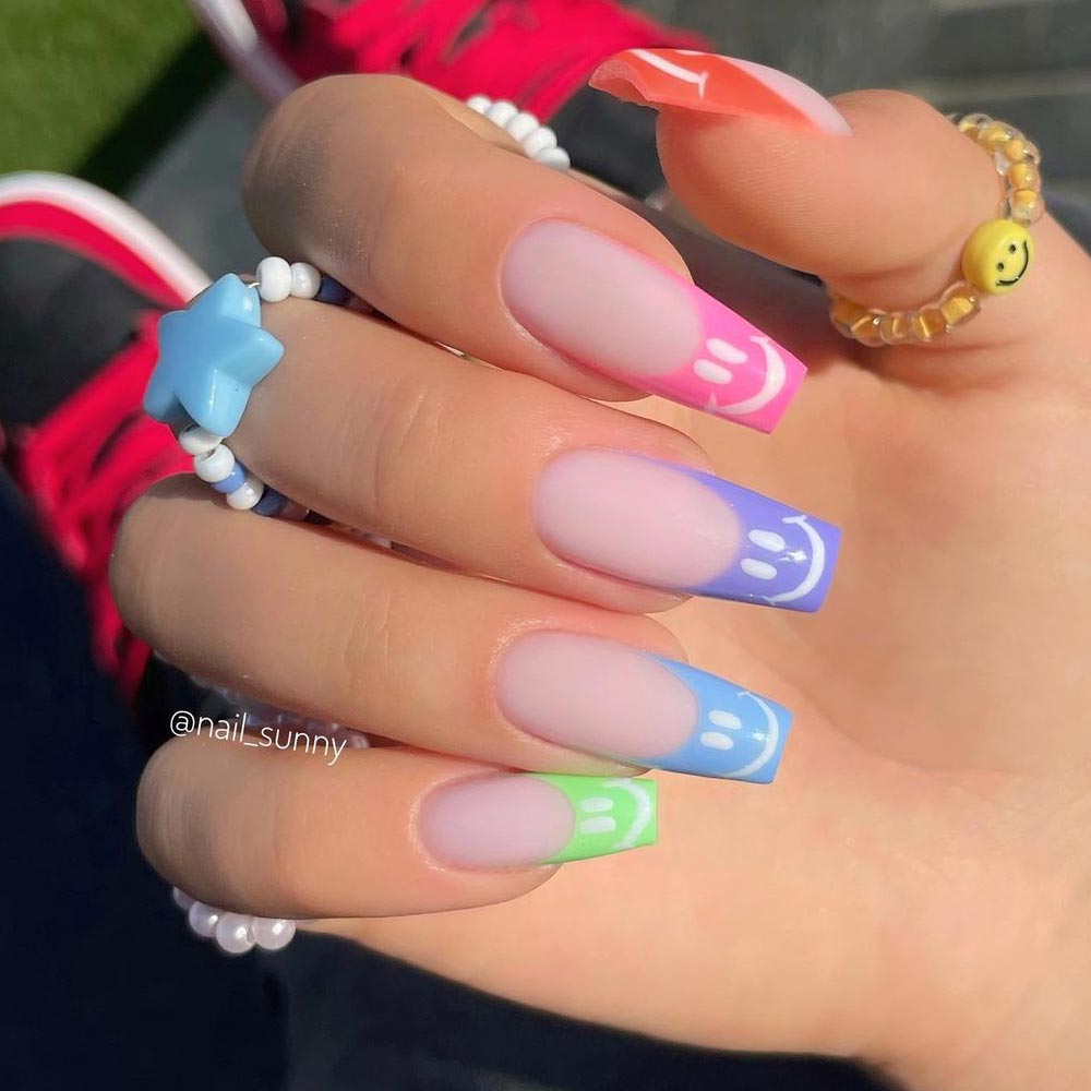 Rainbow French TIps with Emoji