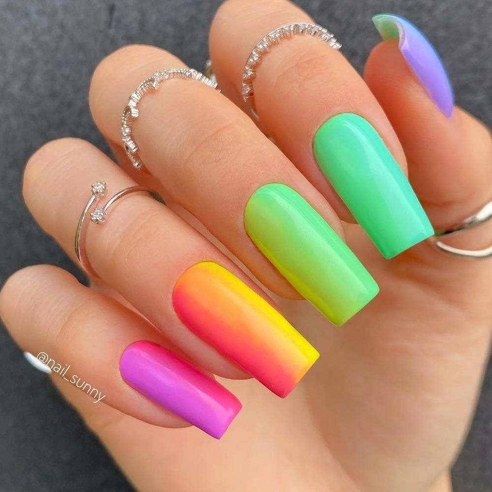 Rainbow Ombre Nails Design for Summer