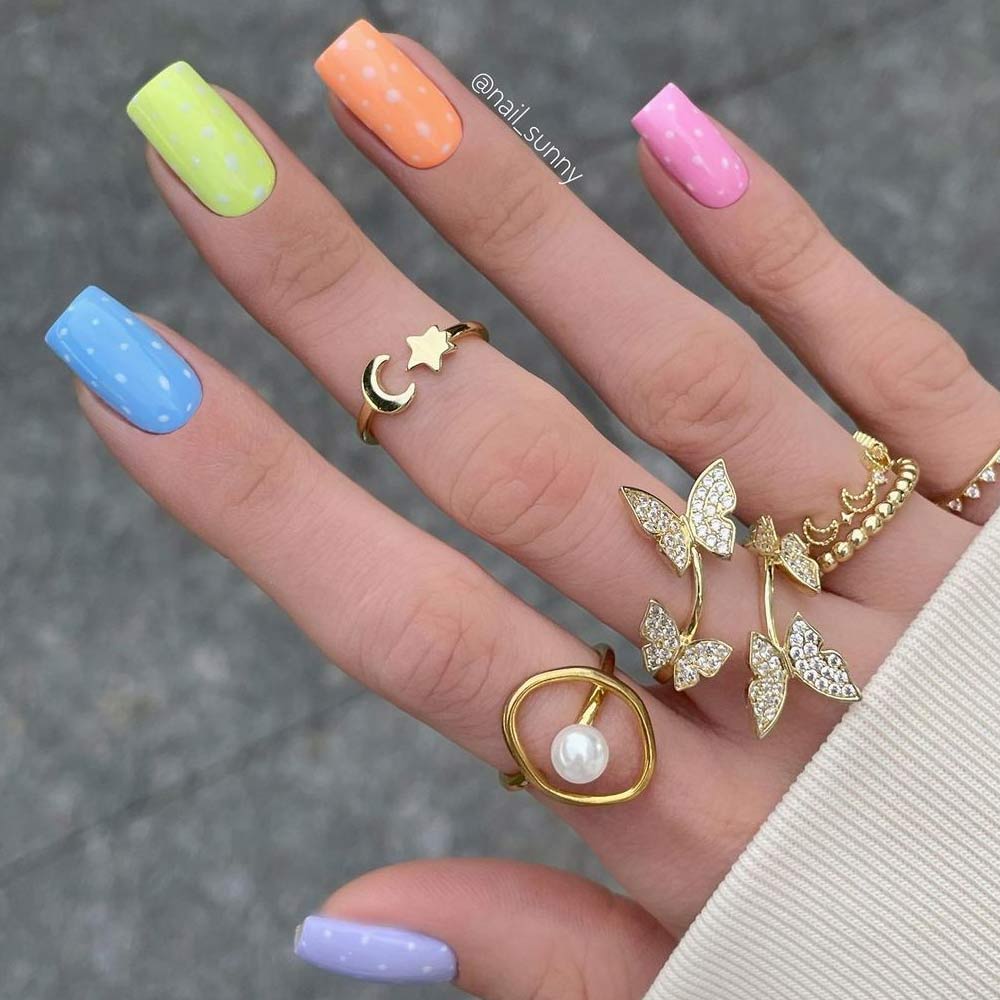 Rainbow Nails with Polka Dots