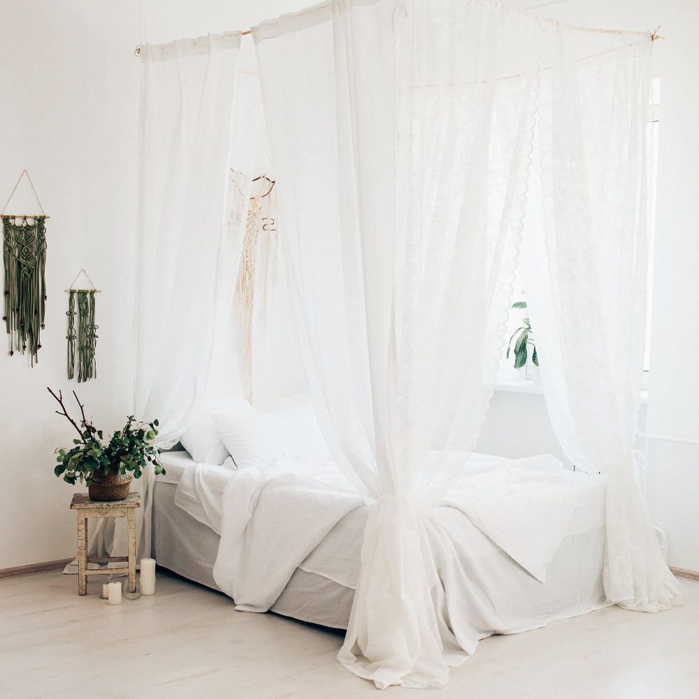 White Elegant Room with Canopy Bed