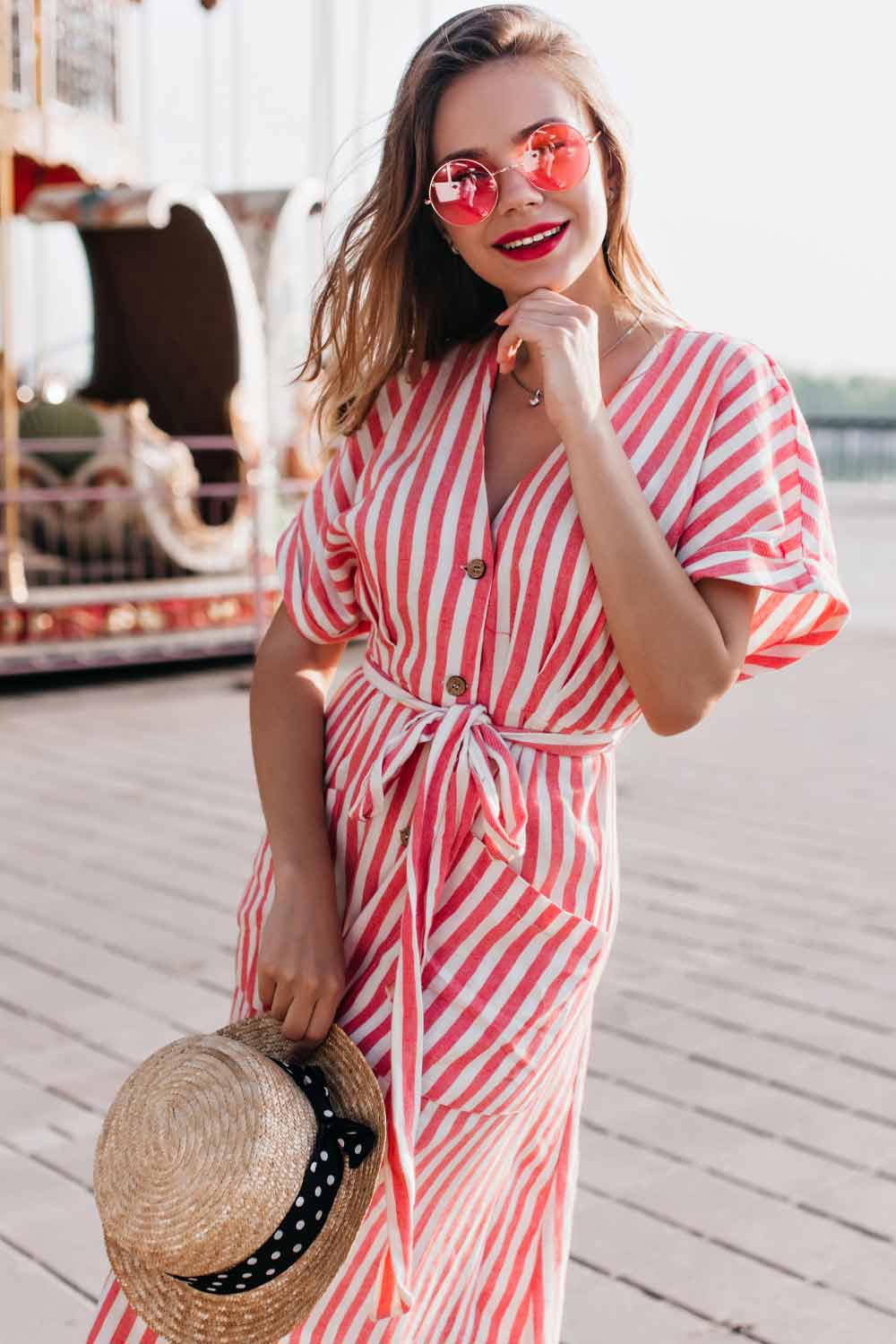 Belted Dress with Stripes