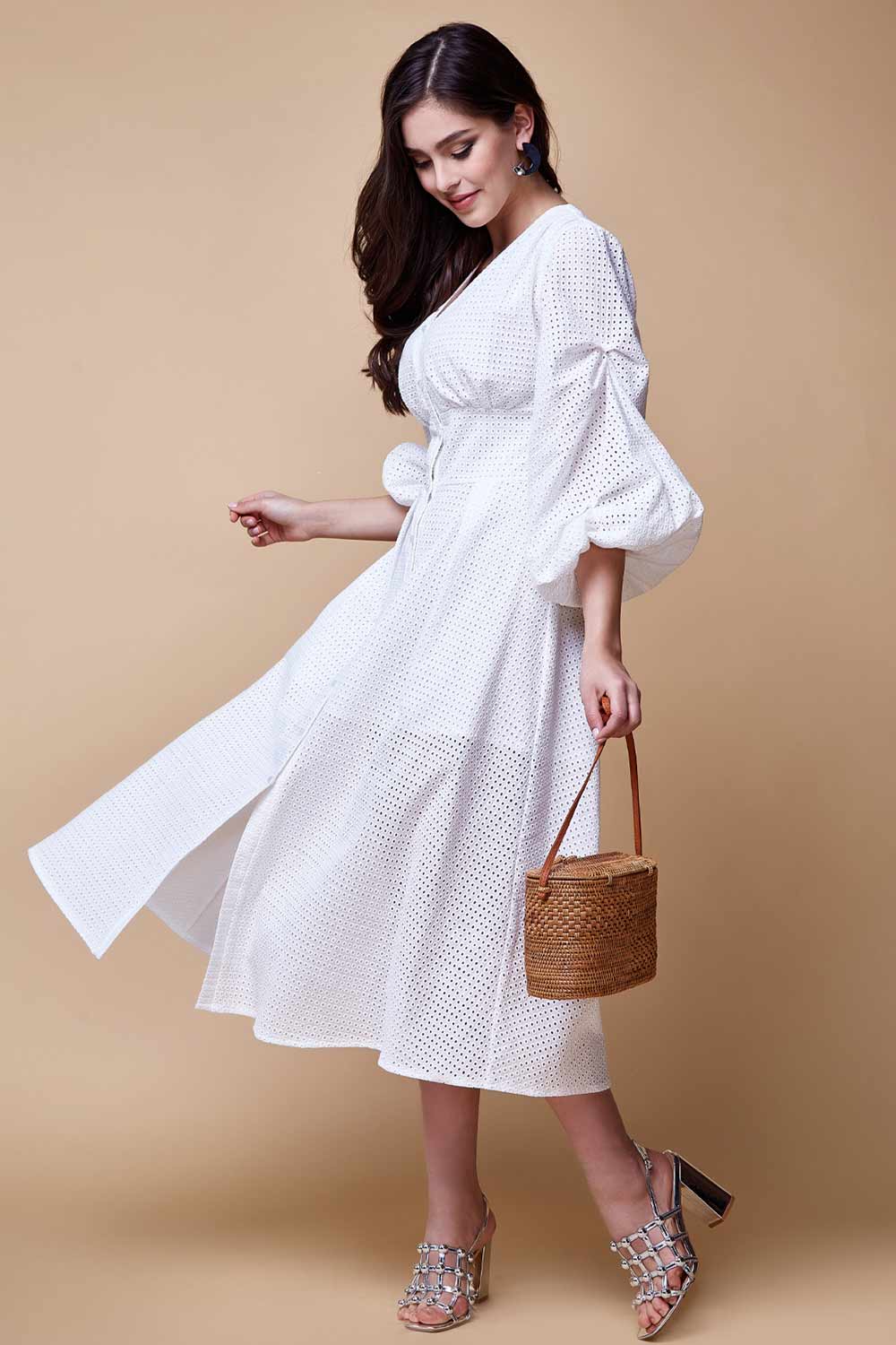 Long White Dress with Bishop Sleeves