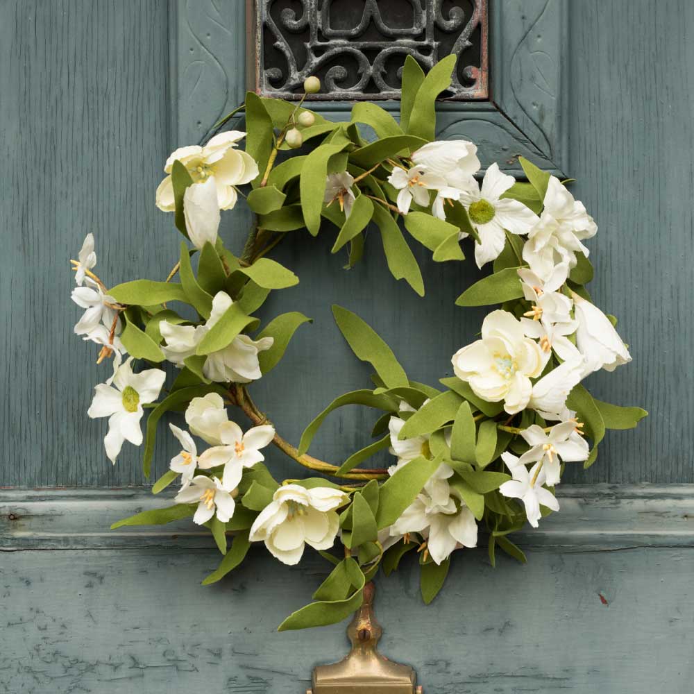 Door Wreath with White Flowers