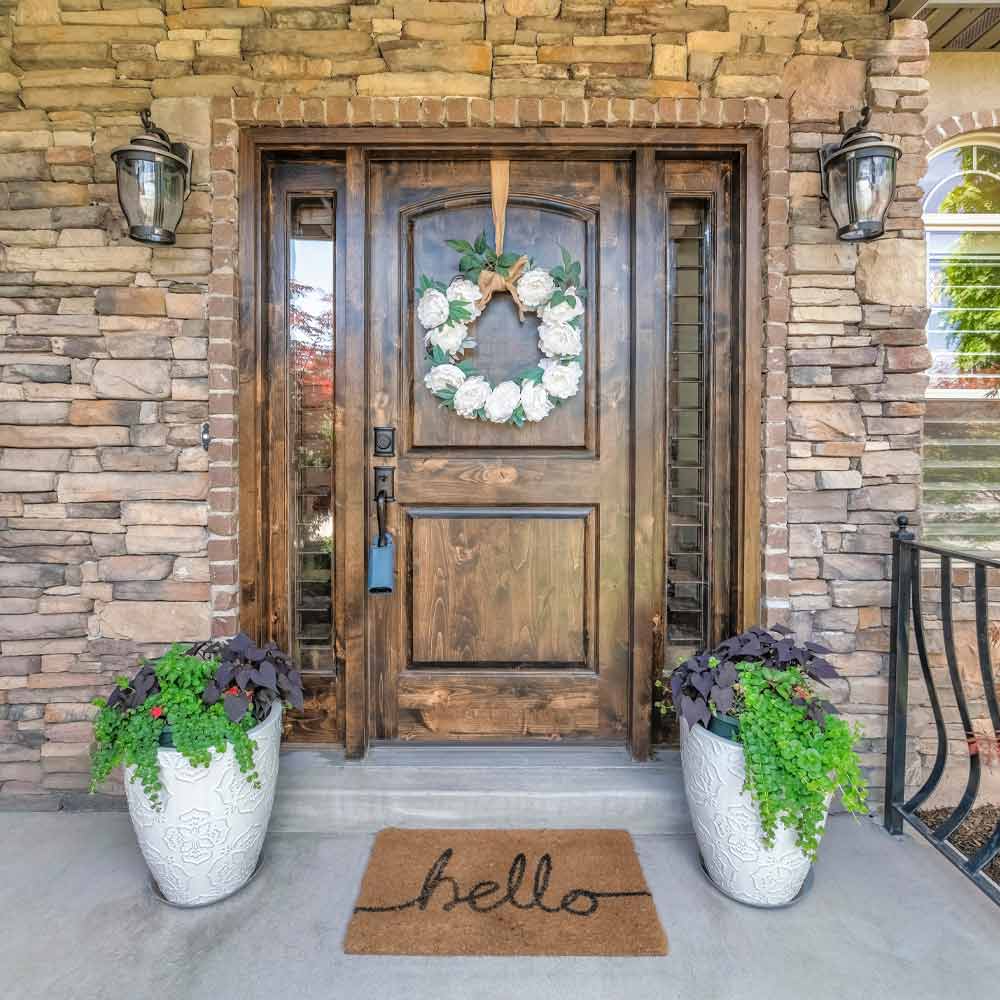 Front Porch Decoration with Greenery and Floral Wreath