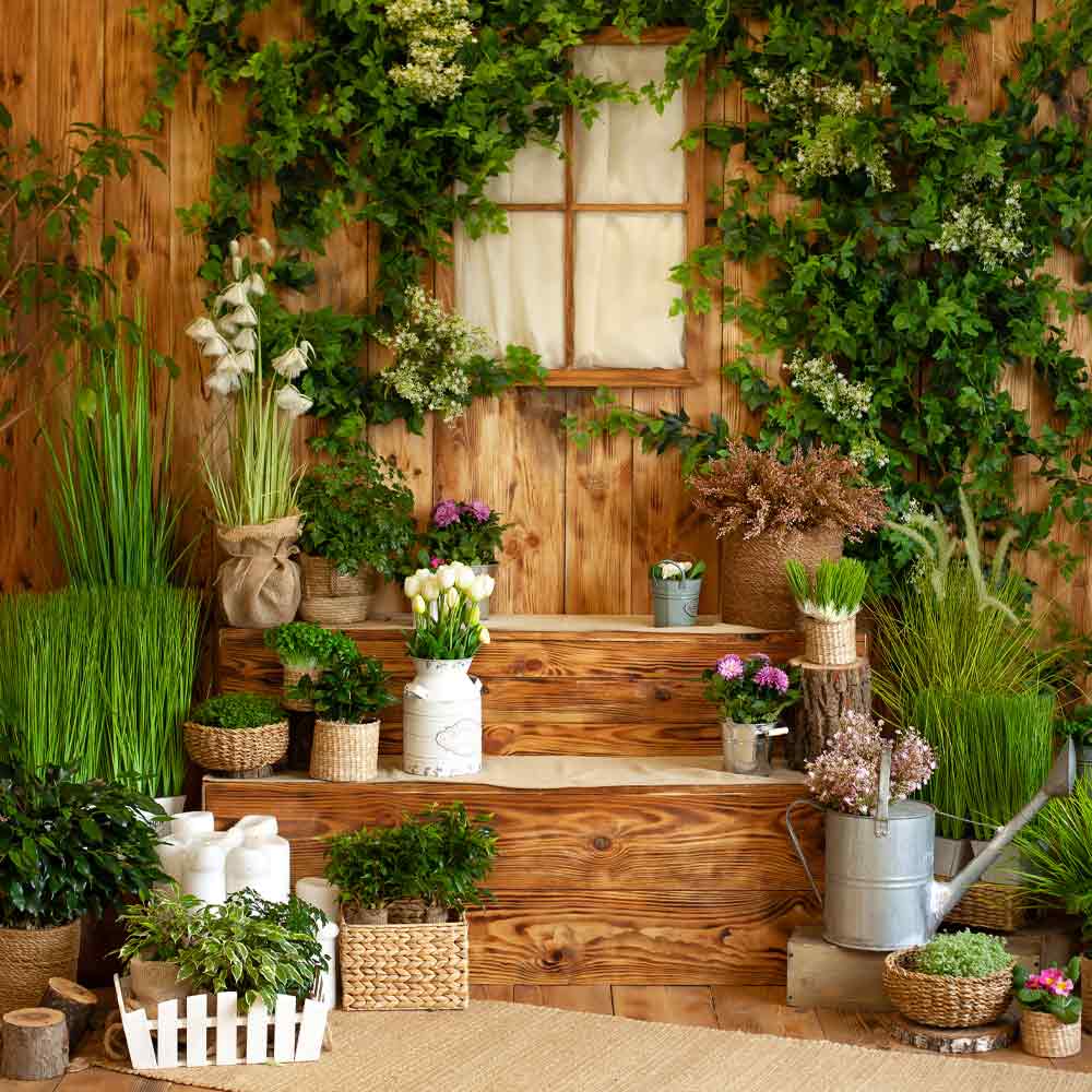 Front Porch Decorated with Greenery