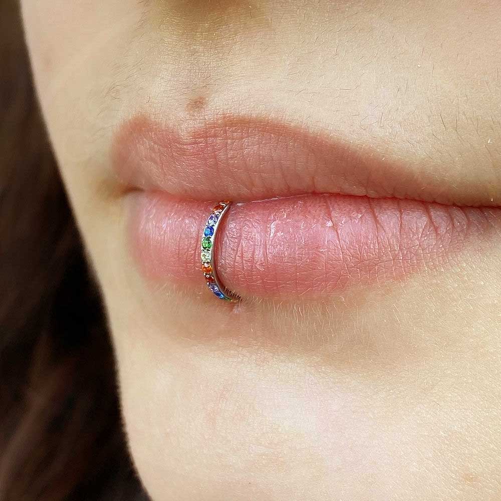 Lip Piercing Ring with Rhinestones