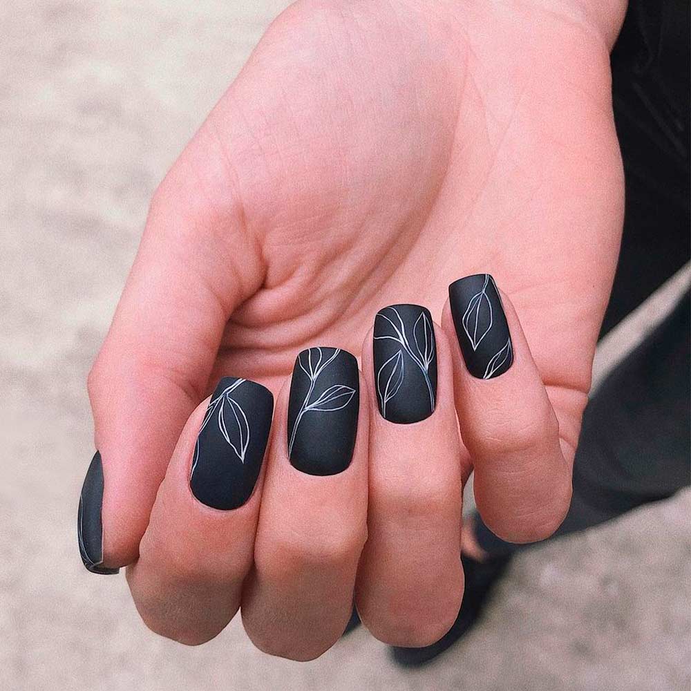 Spring-Inspired Black Matte Nail Designs