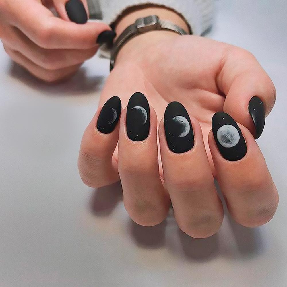 Patterned Matte Black Nails
