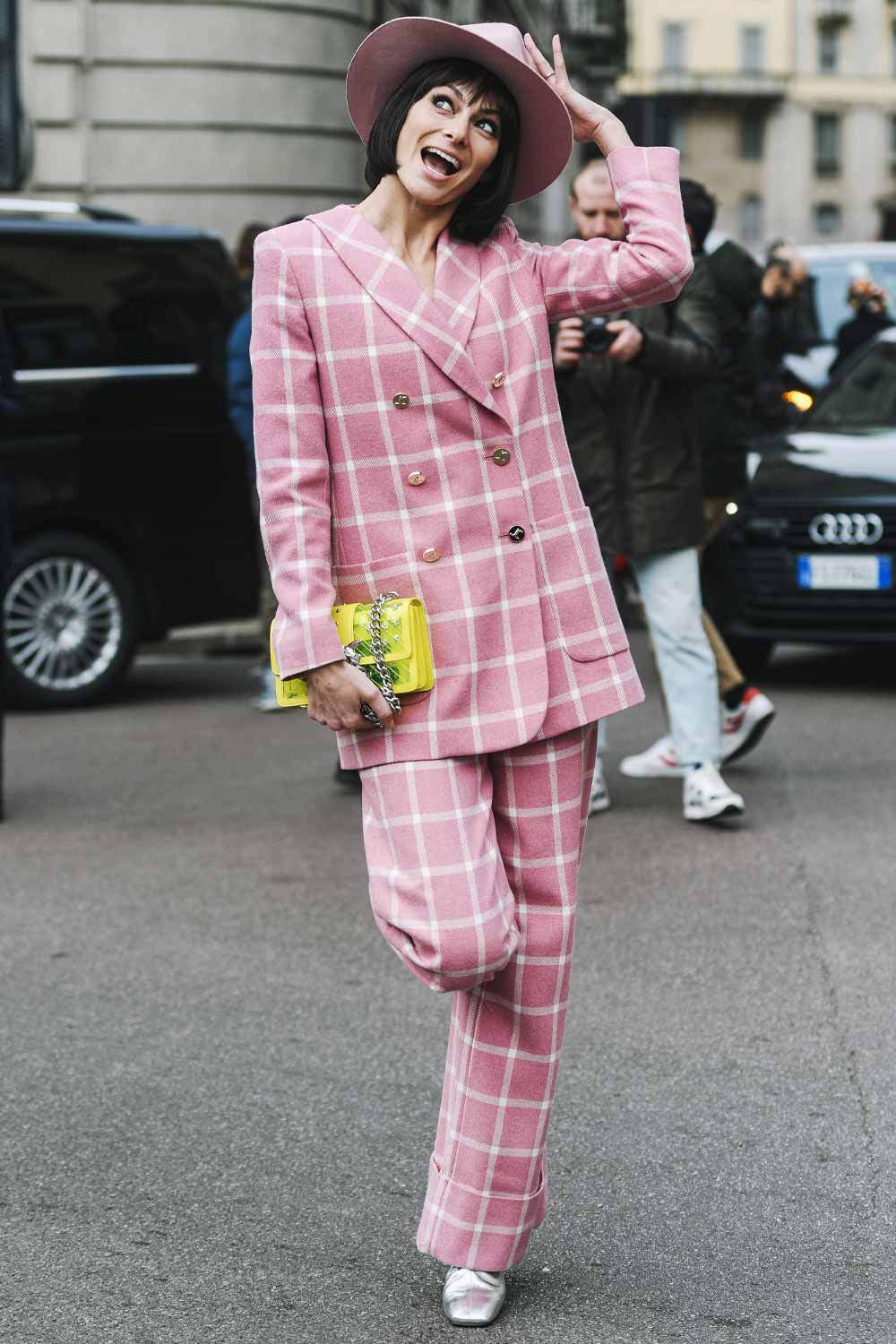 Pink Plaid Suit with Accented Bag