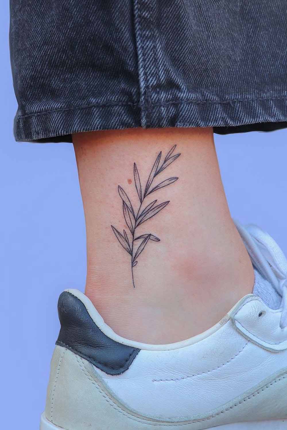 Ankle Tattoo with Leaves