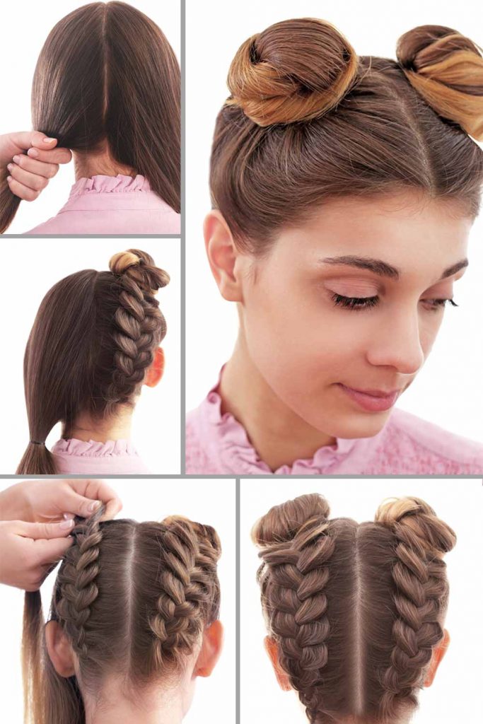 Space Buns with Dutch Braids Tutorial