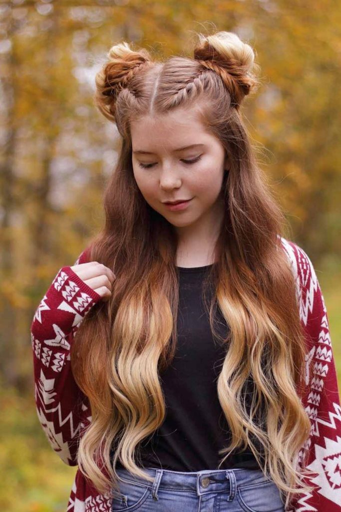 Long Hair Space Buns with Twists
