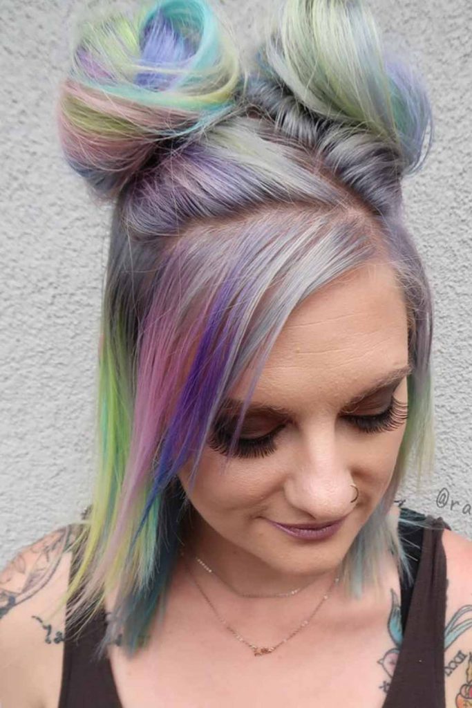 Straight Hair Rainbow Hair Buns 