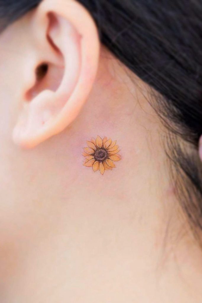 Behind The Ear Sunflower Tattoo