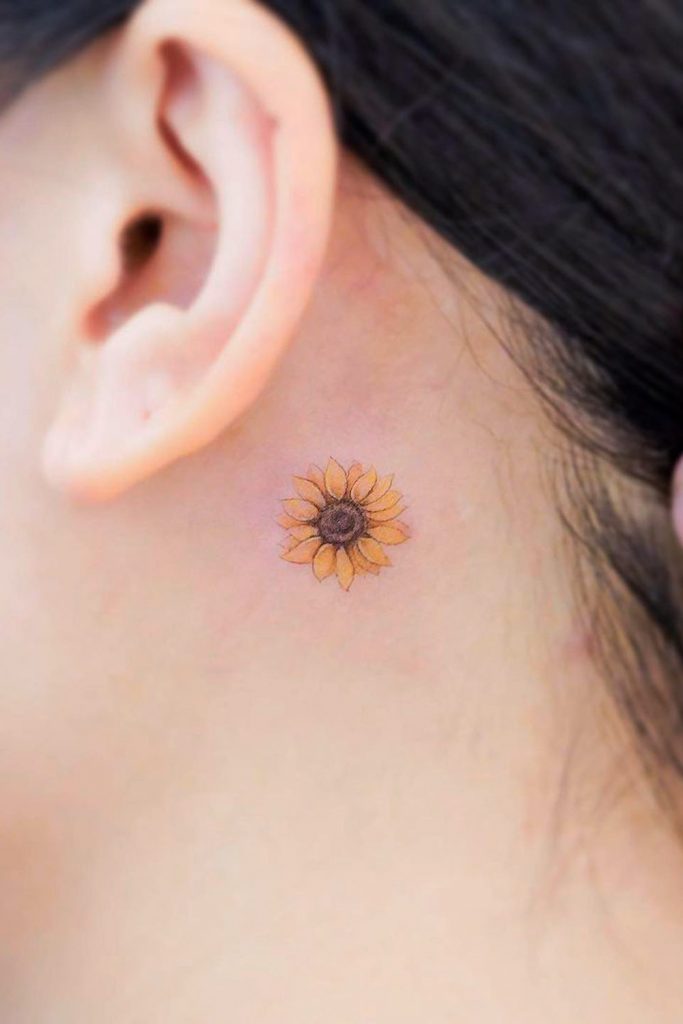 sunflower tattoo ideas behind the ear small