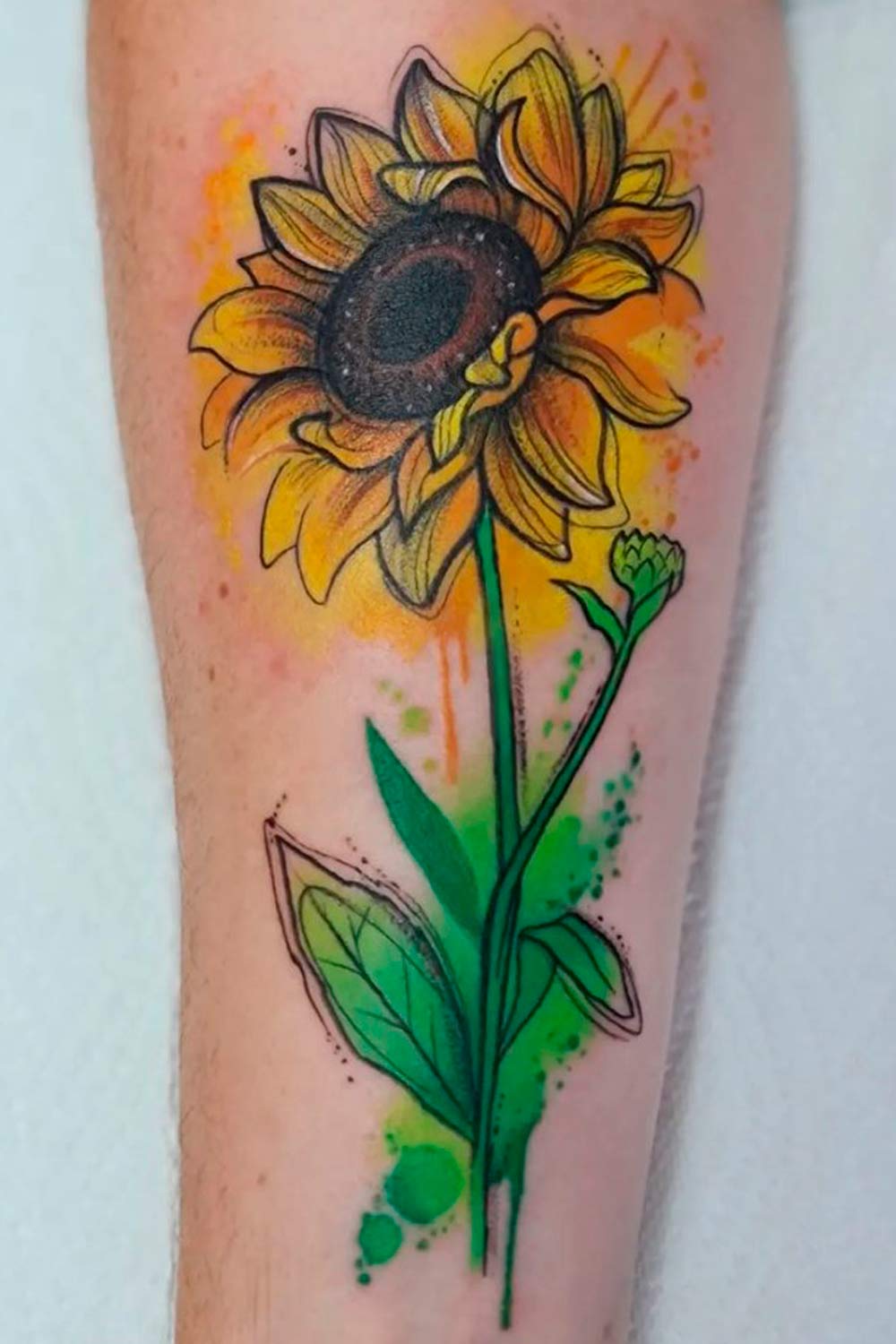 watercolor tattoo sunflower