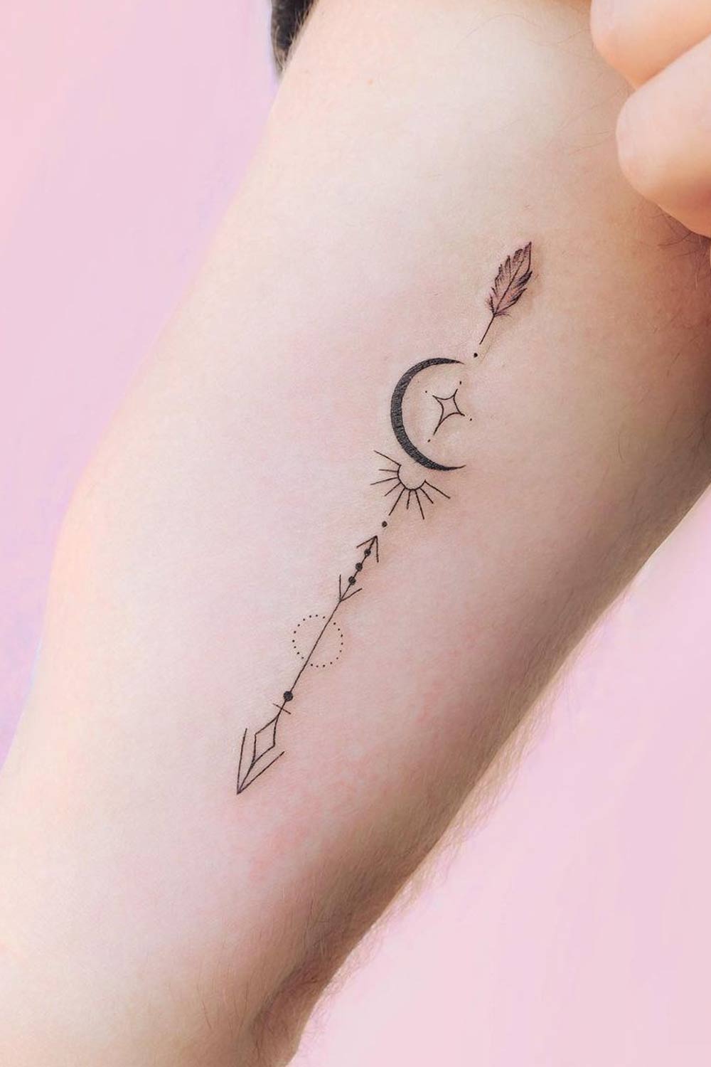 Tattoo tagged with: small, single needle, line art, arrow, tiny, native  american, ifttt, little, evankim, forearm, weapon, fine line | inked-app.com