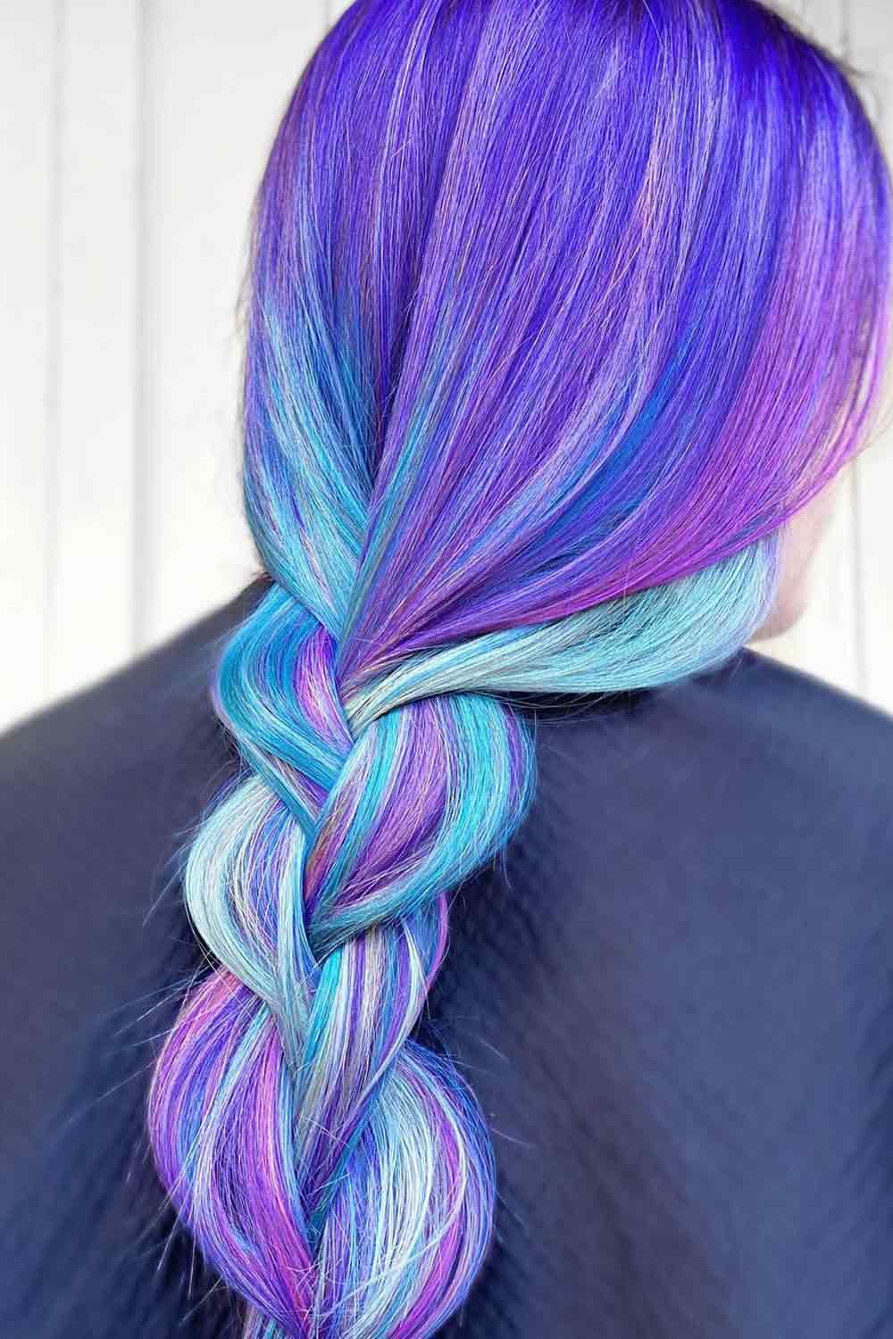 Bright Purple Hair with Aqua Blue Highlights
