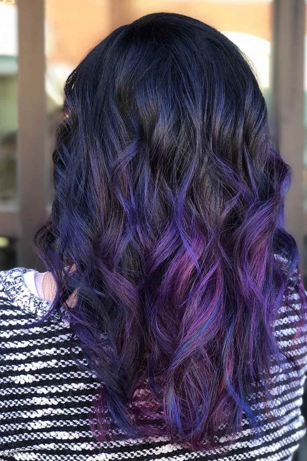 Dark Hair with Blue and Purple Highlights