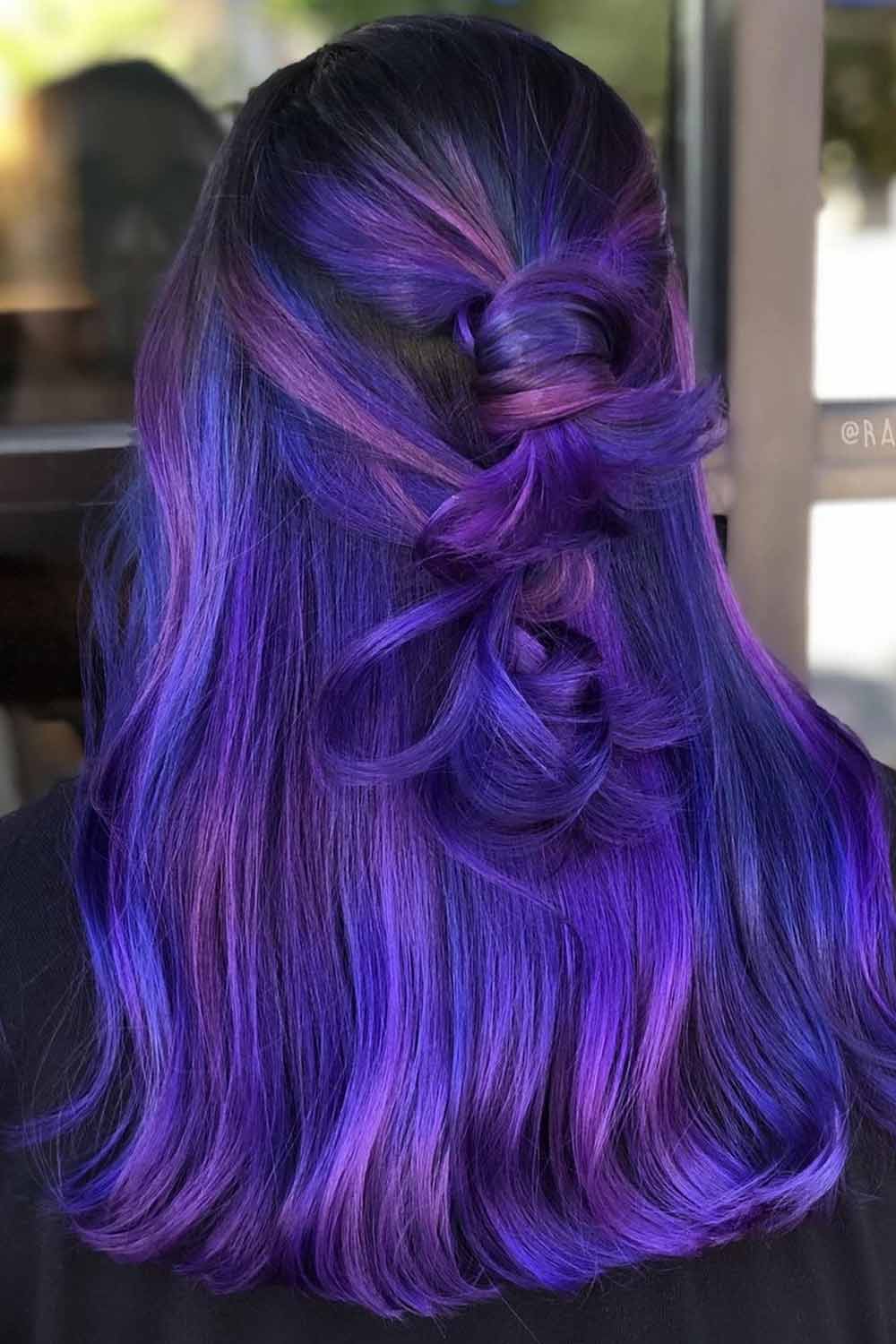 Cobalt Blue Hair with Purple Highlights