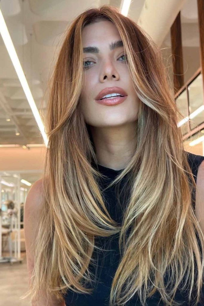 Long Balayage Hair with Wispy Layers