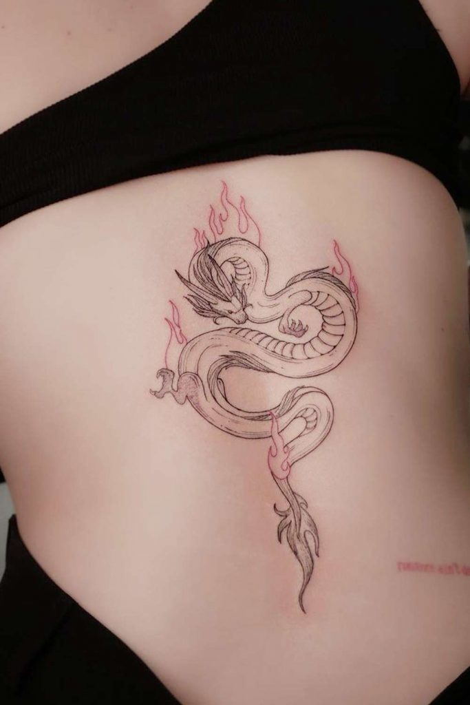 Dragon Tattoo with Flames on a Back