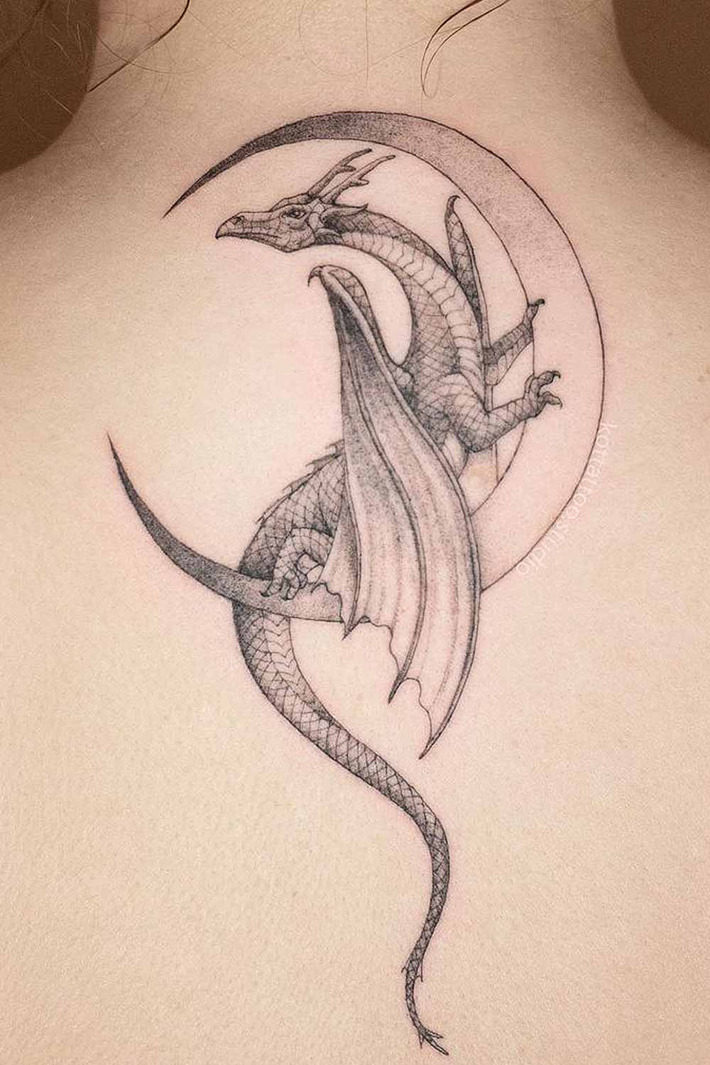 Dragon and Moon Tattoo for Back