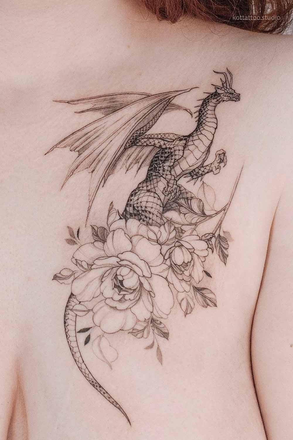 Dragon with Flowers Tattoo Idea