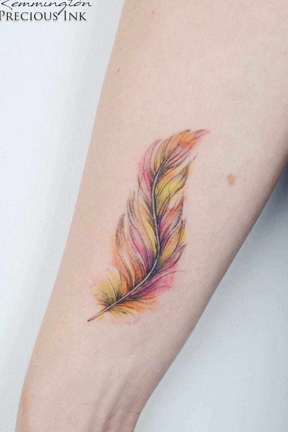 Watercolor Feather in Red and Yellow Shades
