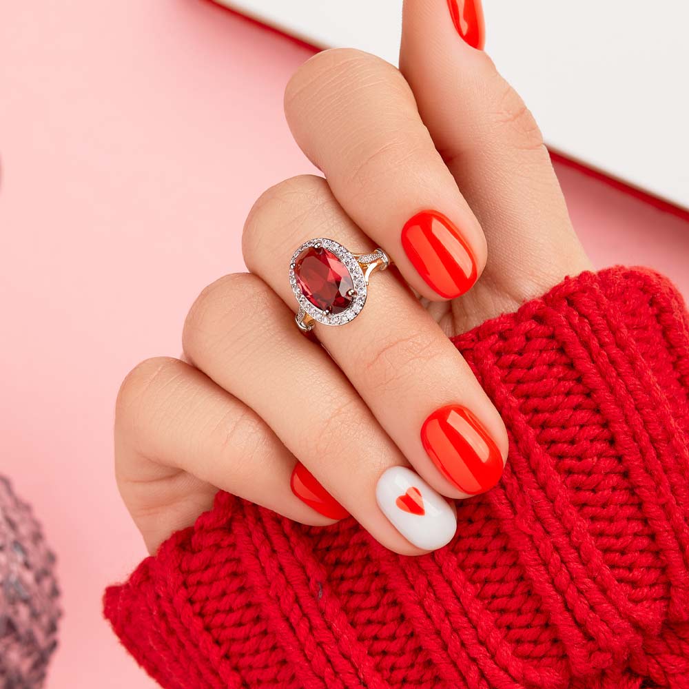 Bright Red Nails with Accent Nail