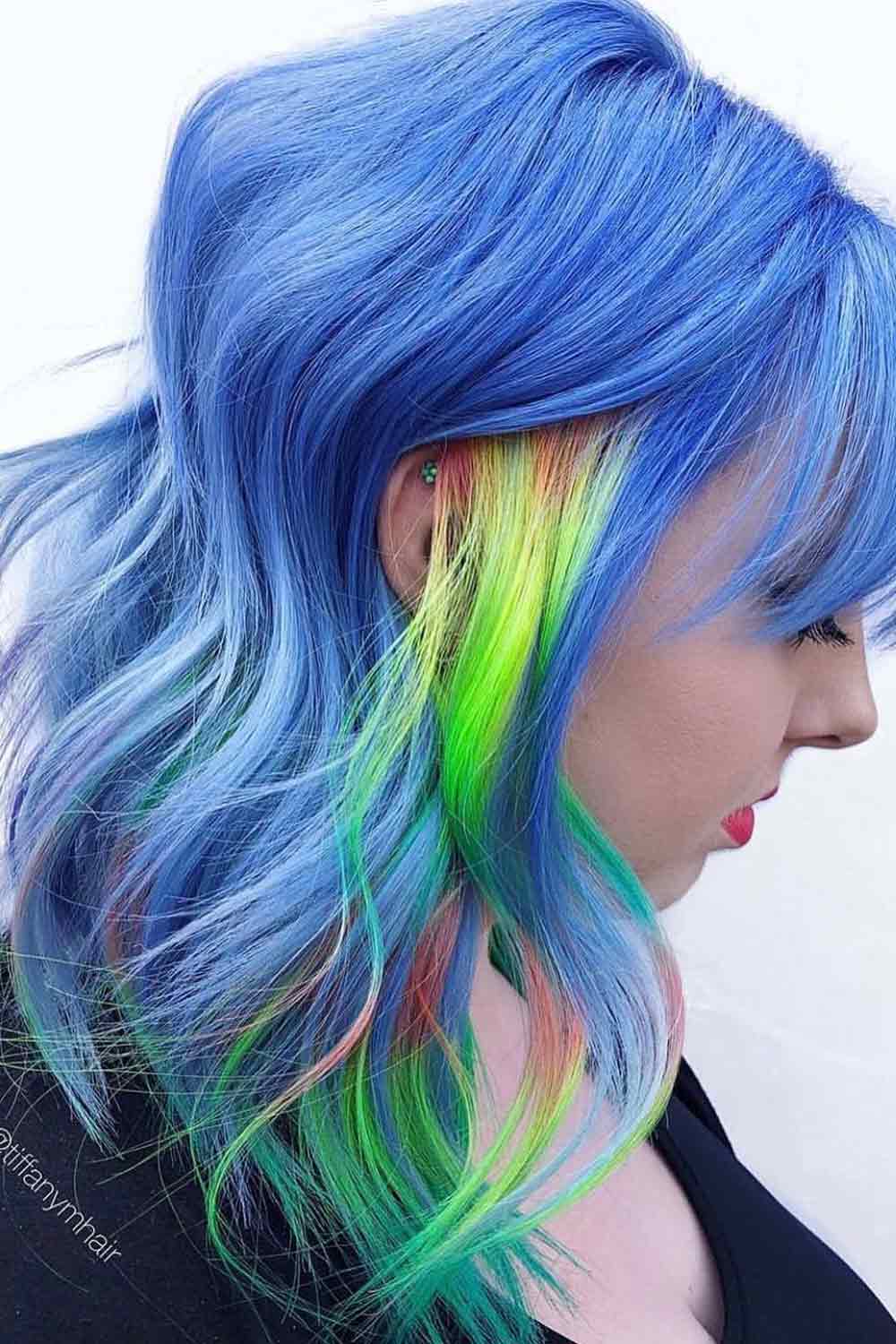 Blue Hair with Rainbow Undertone
