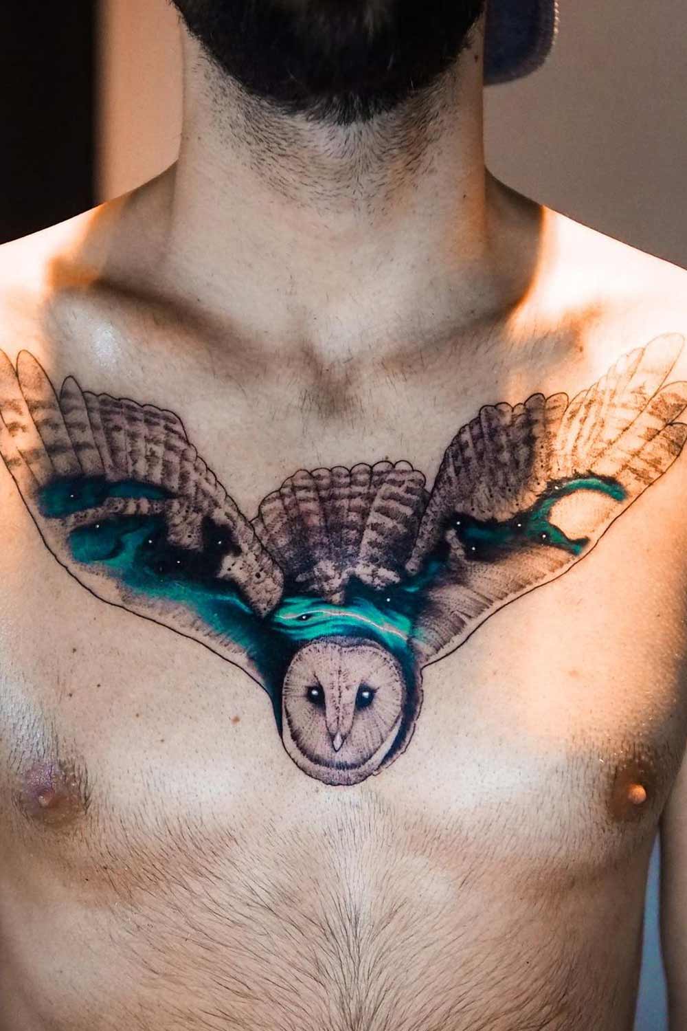Owl Tattoo on Chest for Men